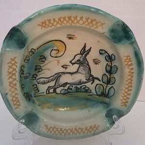 Vintage Folk Art Hand Painted Spanish Majolica 5" Ashtray Puente de Arzobispo